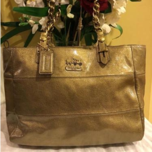 Coach gold genuine leather Madison Tribeca tote damaged - Picture 1 of 9